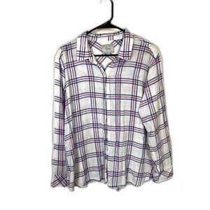 Women's Rails Sydney Linen Blend Pink/Blue Flannel Button Down Size L